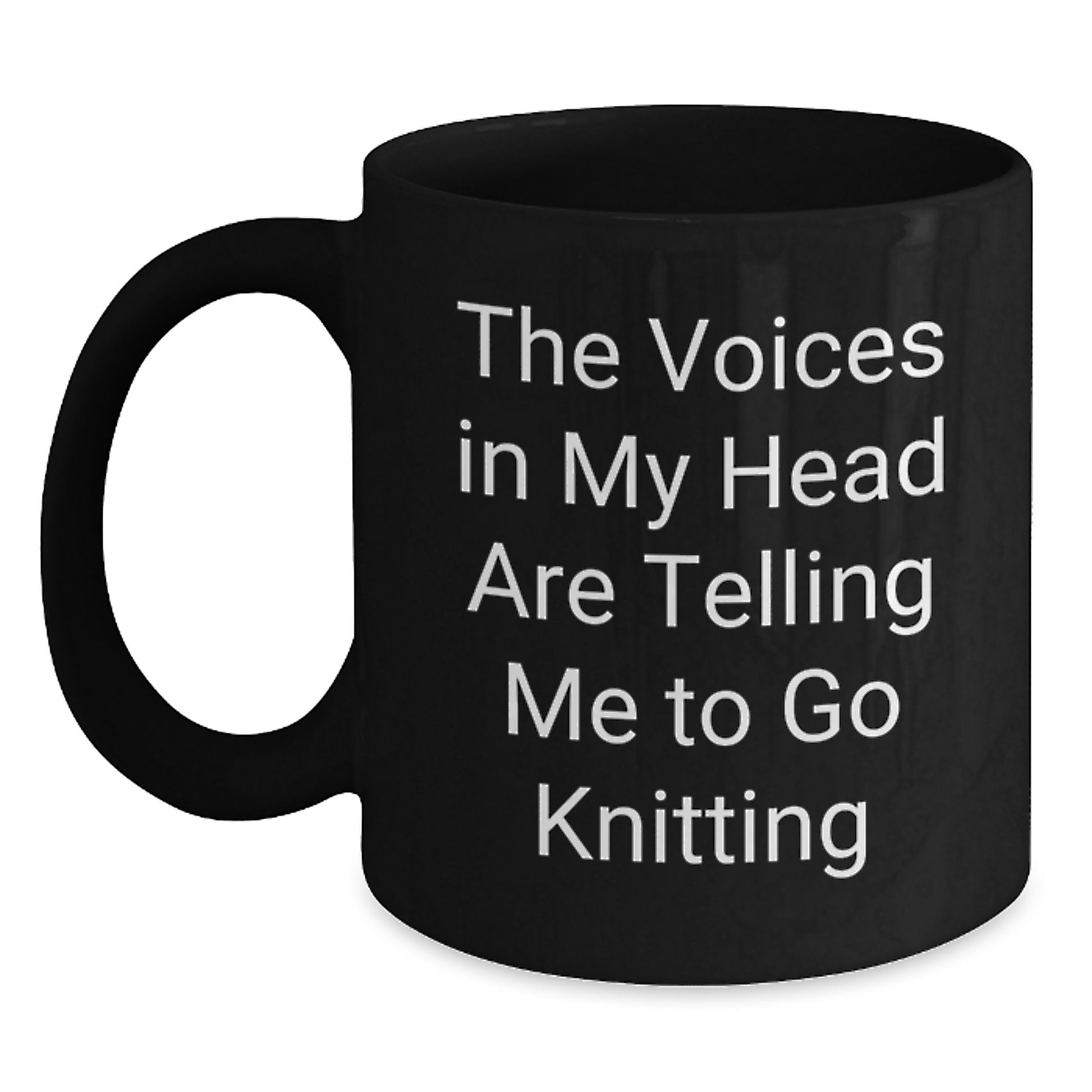 Funny Knitting Gifts from Friends for Graduation - The Voices In My Head Are Telling Me To Go Knitting Black Coffee Mug - Main