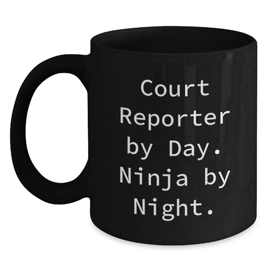 Funny Court Reporter Gifts from Friends, Black Coffee Mug for Men, Women, Court Reporters by Day Ninja by Night Christmas Unique - Main
