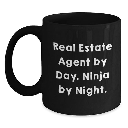 Graduation Unique Gifts for Real Estate Agent, Funny Quote Black Coffee Mug - Gifts from Men to Real Estate Agent, Real Estate Agent Gifts by Day, Ninja Mug by Night - Main