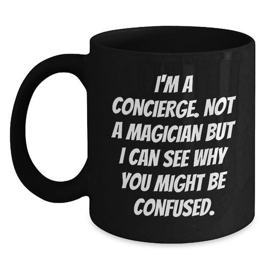 Funny Concierge Gifts for Men - Black Coffee Mug Christmas Unique Finds from Friends - Main
