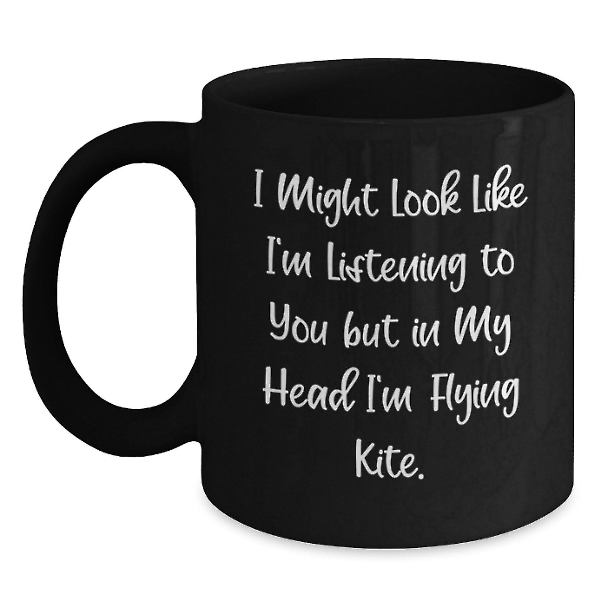Kite Flying Enthusiast's Black Coffee Mug, Funny Graduation Gift from Friends, Perfect for Men or Women Who Love to Soar High in their Heads - Main