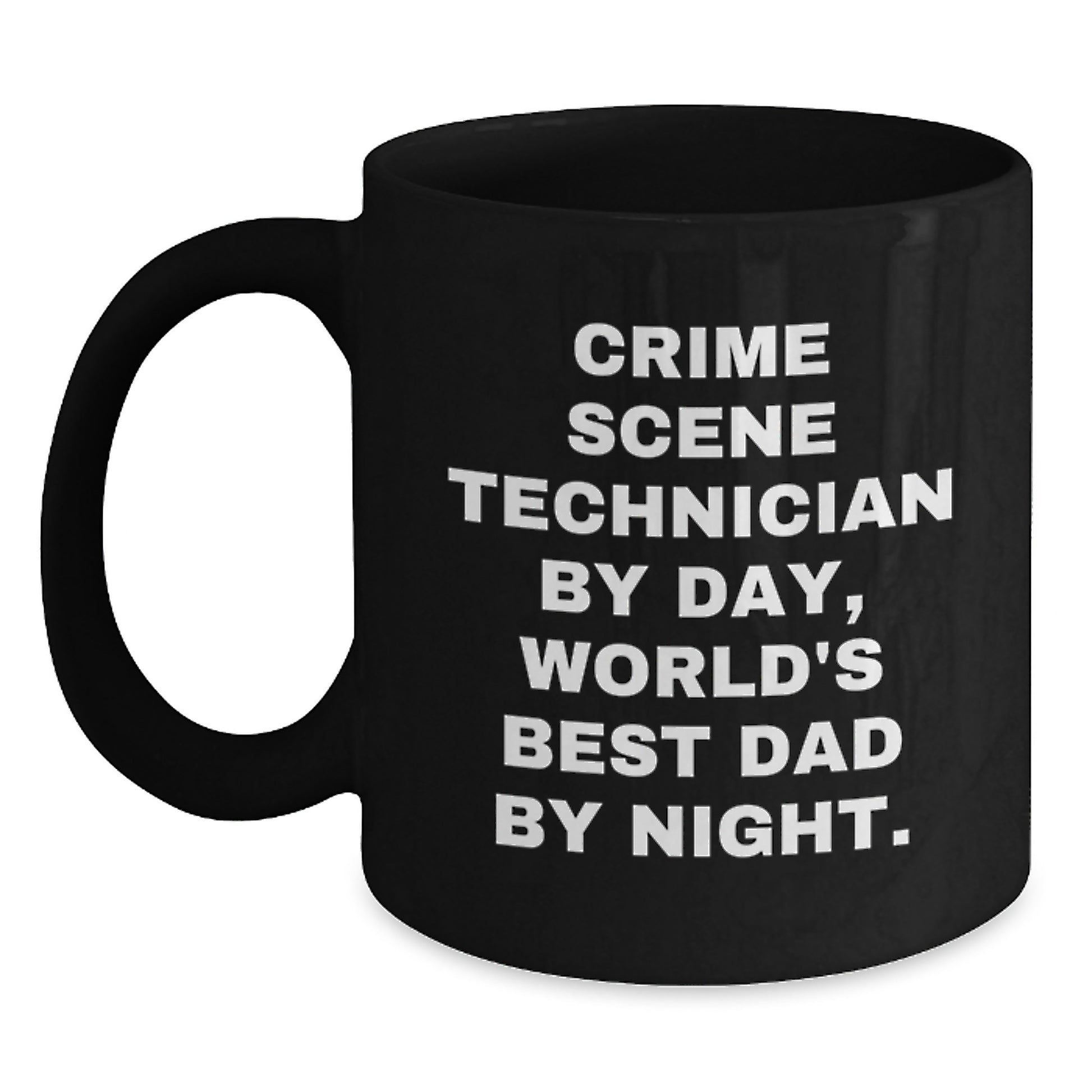 Gifts for Crime Scene Technicians - Funny 'Crime Scene Technician By Day, World's Best Dad By Night' Black Coffee Mugs for Men, Unique Birthday Unique Gifts from Family - Main