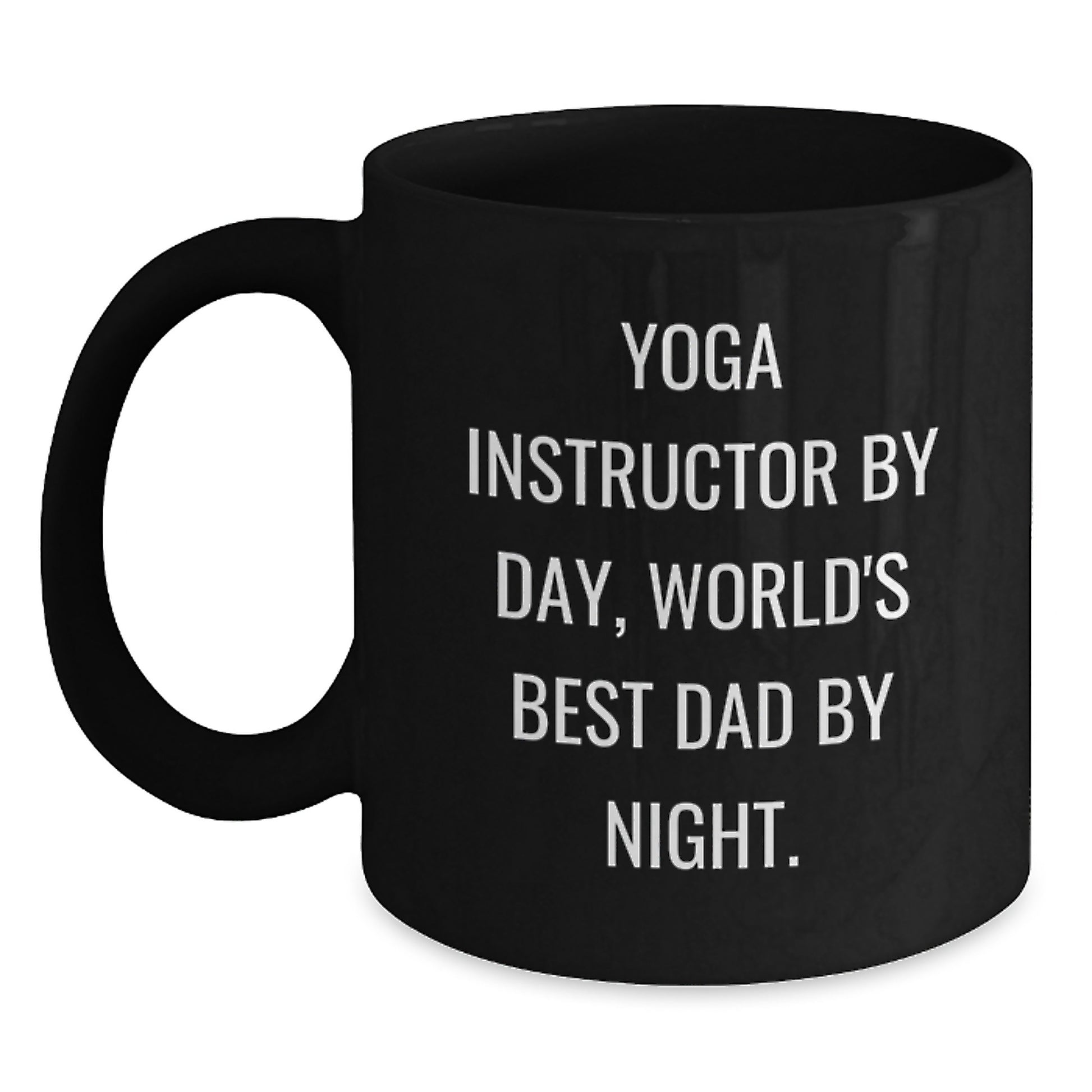 Funny Yoga Instructor Gifts for Men, Unique Black Coffee Mug, 'Yoga Instructor By Day, World's Best Dad By Night' Quote, Perfect Christmas Unique Gifts from Friends to Family - Main