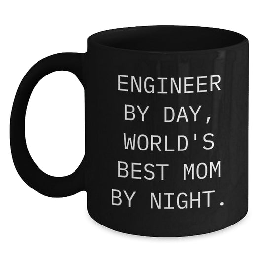 Funny Engineer Gifts from Mom, Black Coffee Mug for Men, Engineer By Day, World's Best Mom By Night Christmas Unique Presents - Main
