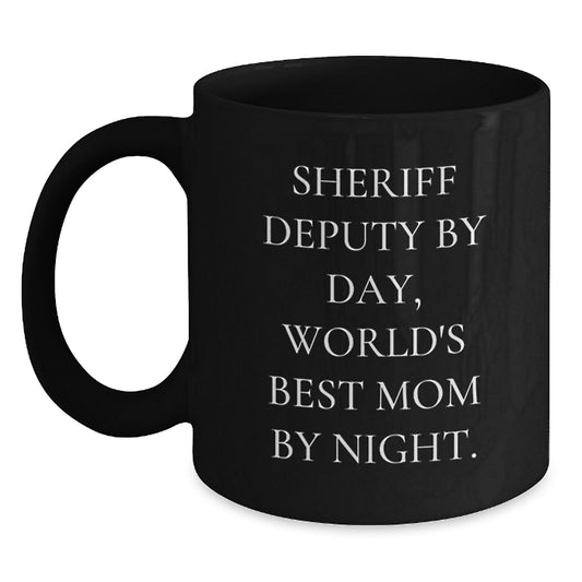 Funny Sheriff Deputy Gifts for Sheriff Deputy, Sheriff Deputy Mom by Night Black Coffee Mug, Unique Sheriff Deputy Gifts from Family - Main