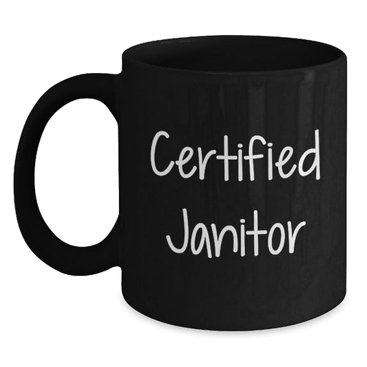 Funny Janitor Gifts from Friends, Black Coffee Mug for Janitor Birthday Unique Gifts, Certified Janitor Quote - 'Life is Messy, Coffee Makes it Better' - Main