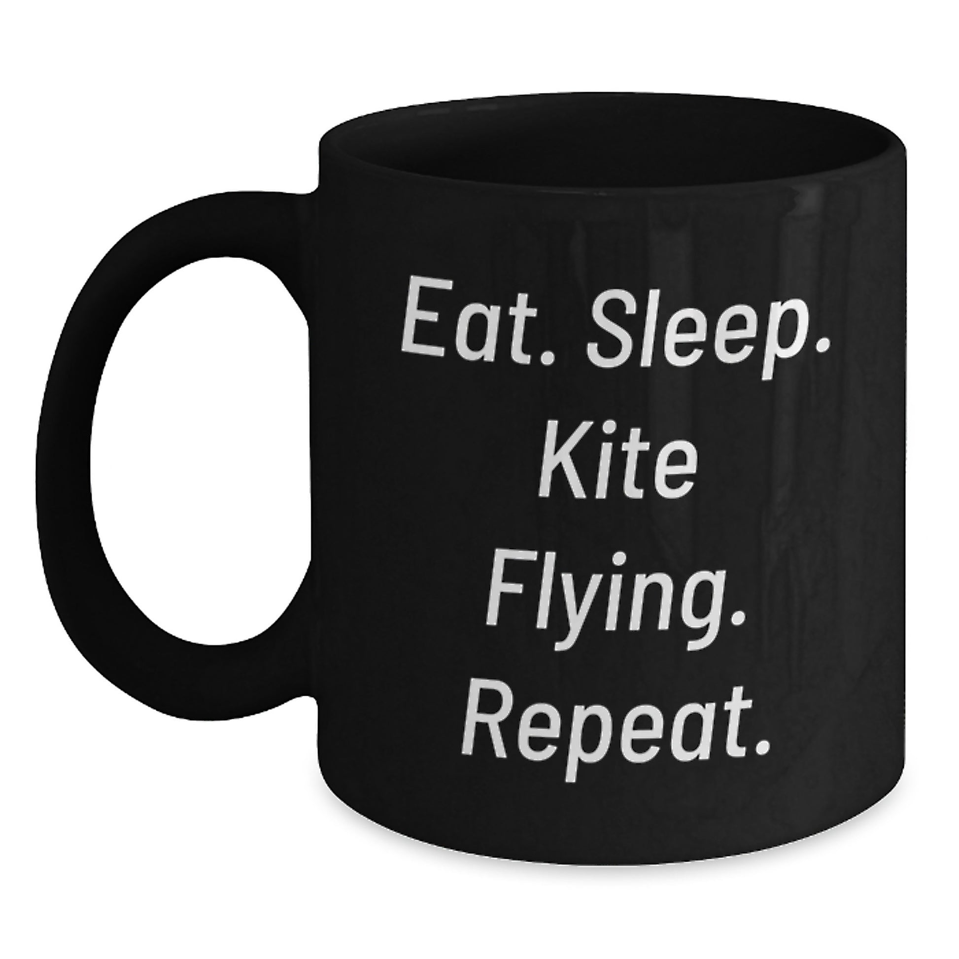 Kite Flying Enthusiast Gifts from Friends, Black Coffee Mug for Men or Women, Eat. Sleep. Kite Flying. Repeat., Graduation Unique Gifts - Main
