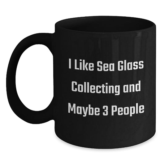 Funny Sea Glass Collecting Gifts for Men from Friends - Black Coffee Mug for Graduation Unique - Main