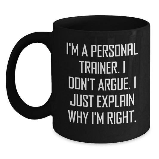 Funny Personal Trainer Graduation Gifts from Friends for Men and Women, Personal Trainer Black Coffee Mug, Inspirational Quote - Main