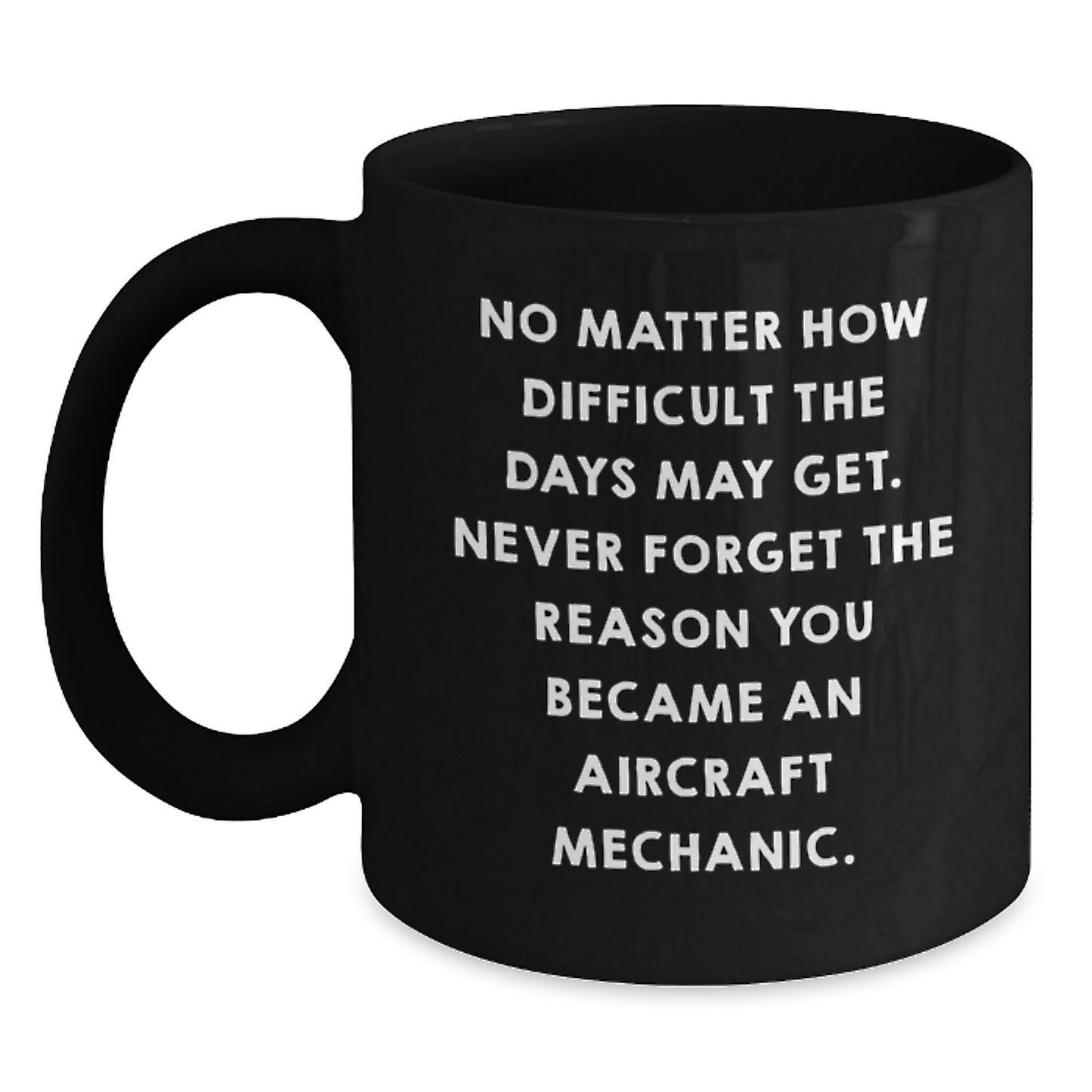 Inspirational Gifts from Friends for Aircraft Mechanic Graduation Black Coffee Mug - 'Never Forget The Reason You Became An Aircraft Mechanic' Motivational Quote - Main