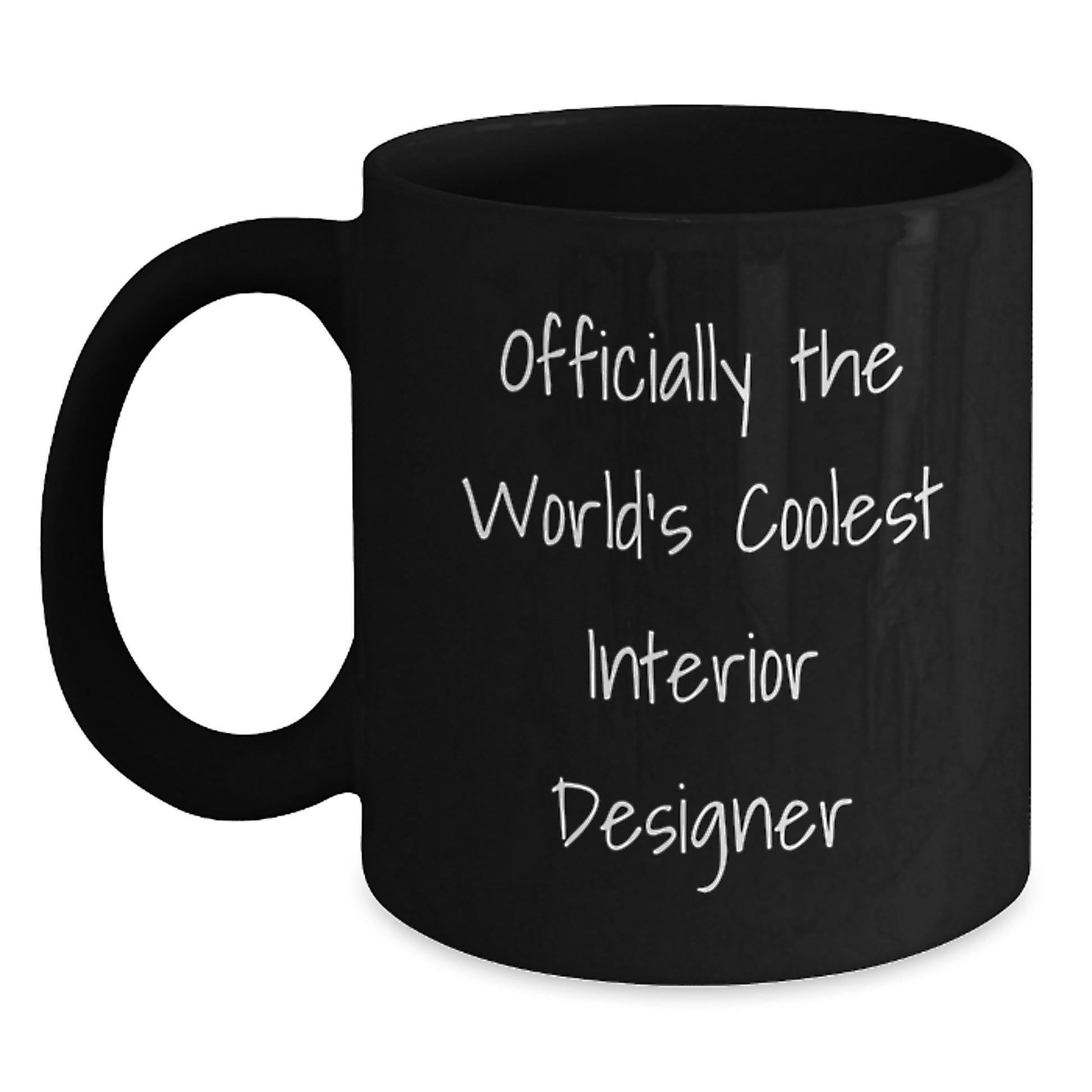 Funny Interior Designer Gifts for Graduation - Officially The World's Coolest Interior Designer Black Coffee Mug, Gifts from Men to Women Friends - Main