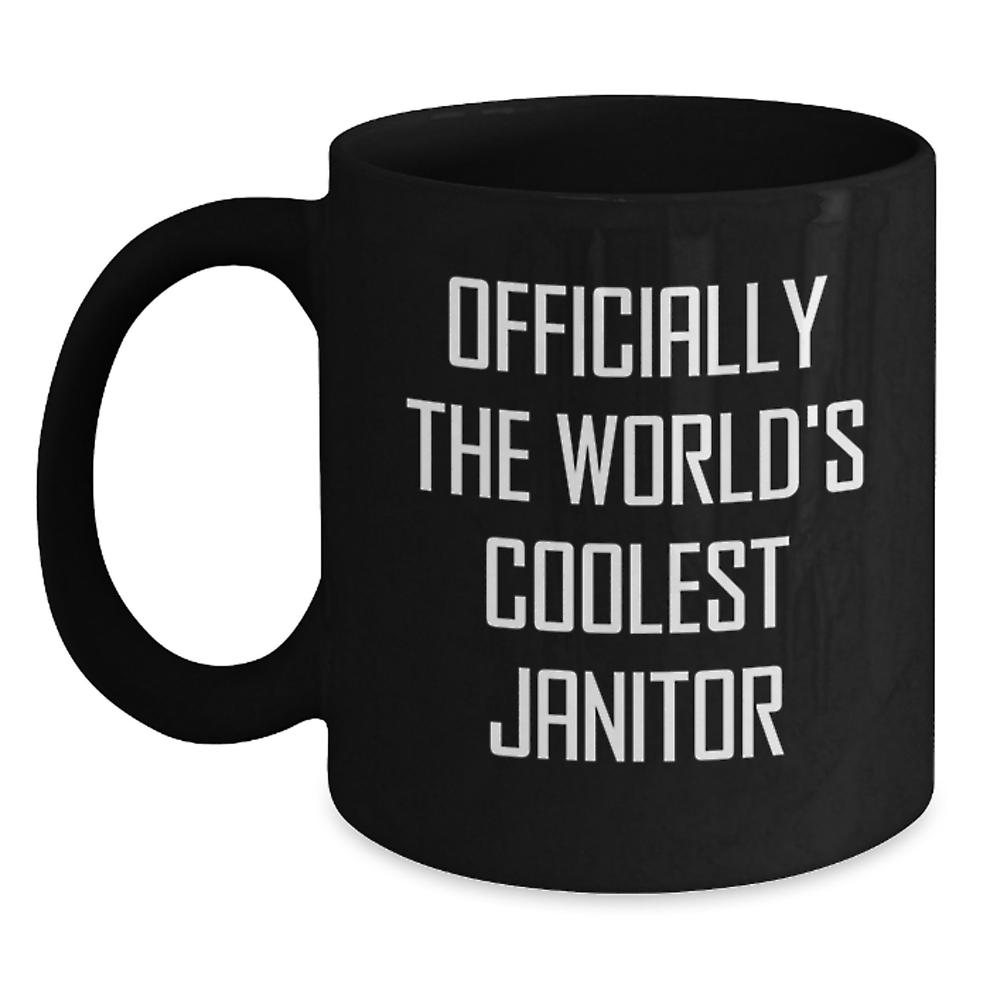 Funny Janitor Gifts - Officially The World's Coolest Janitor Black Coffee Mug for Birthday, Gifts from Friends, Coworkers, or Family - Main