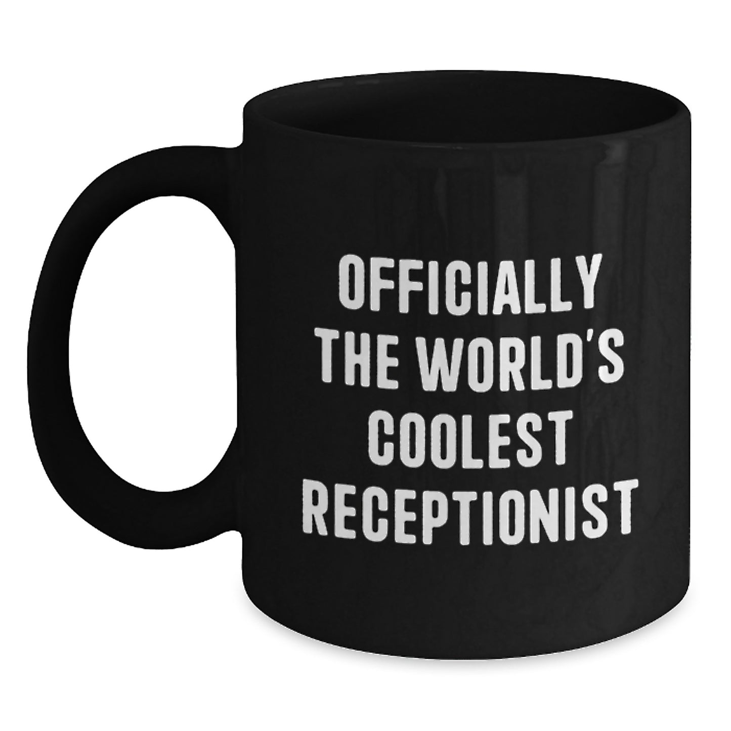 Funny Receptionist Gifts for Graduation, Officially The World's Coolest Receptionist Black Coffee Mug from Friends, Unique Black Coffee Mug Gifts for Receptionist Women - Main