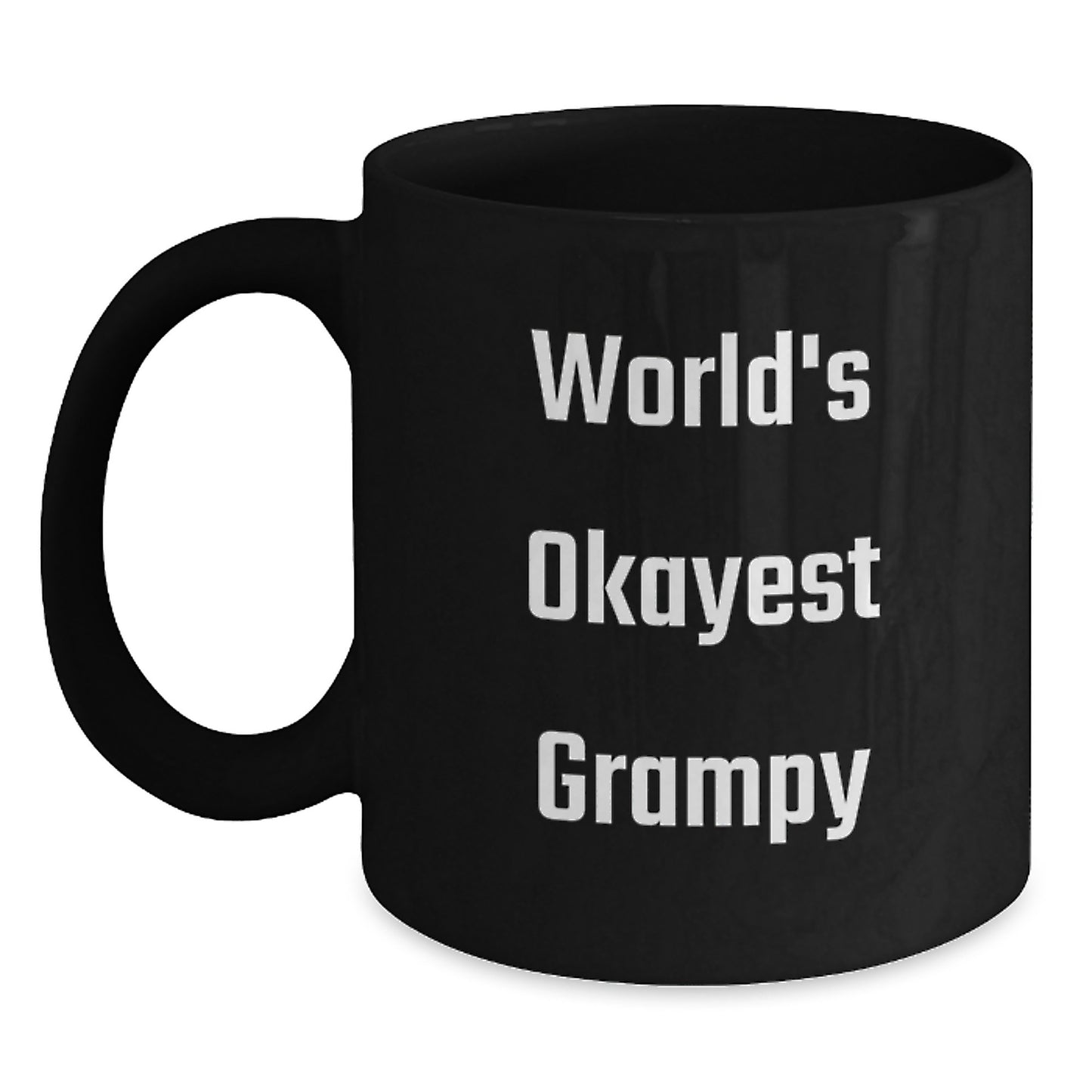 Funny Grampy Gifts from Family for World's Okayest Grampy Black Coffee Mug, Birthday Unique - Main
