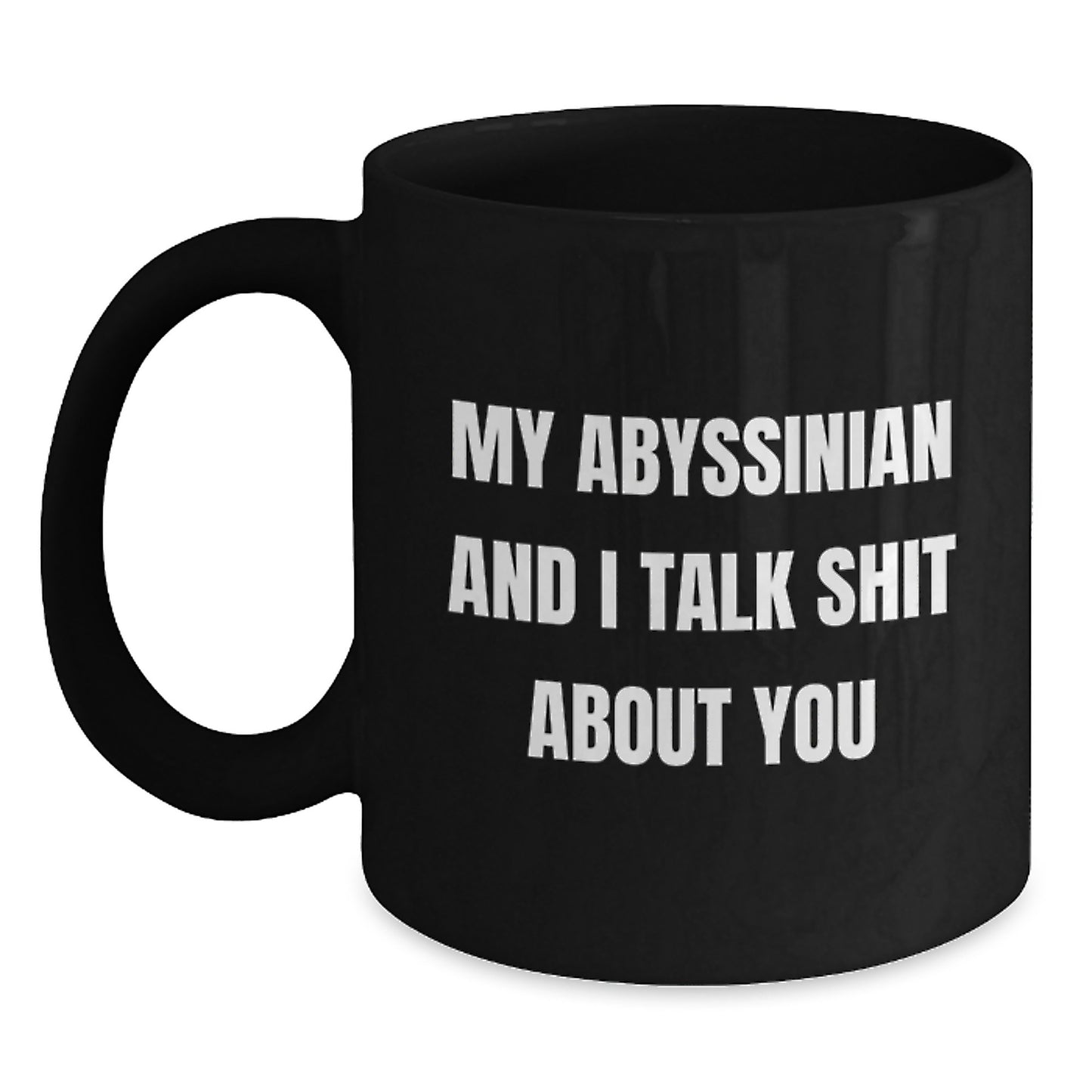 Abyssinian Cat Lover's Humorous Valentine's Gift for Men or Women, Funny Black Coffee Mug, 'My Abyssinian And I Talk Shit About You' - Main