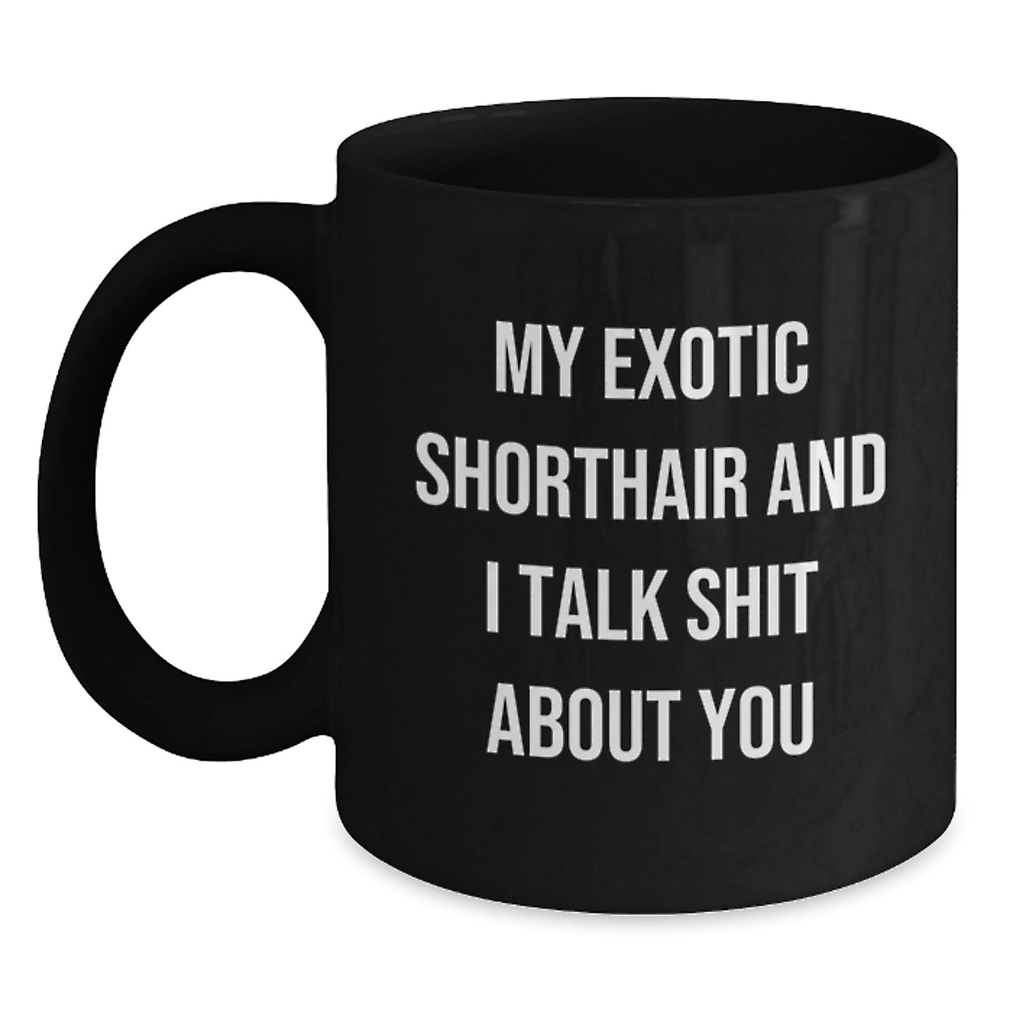Funny Exotic Shorthair Cat Gifts for Mom, Unique Black Coffee Mugs, 'My Exotic Shorthair And I Talk Shit About You' Quote - Main
