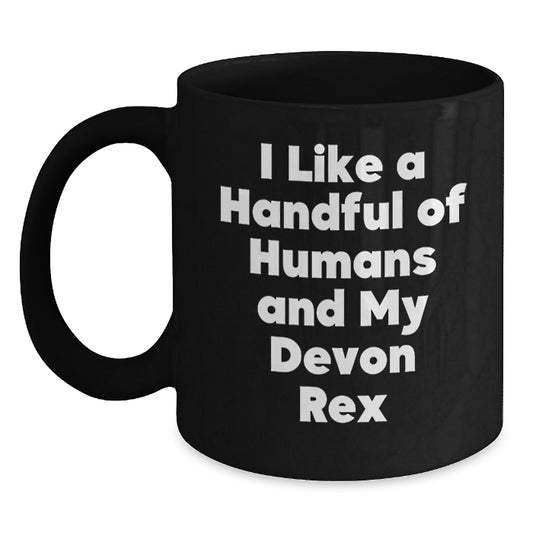 Devon Rex Cat Lover Gifts from Friends Unique Graduation Mugs for Devon Rex Cat Enthusiasts I Like A Handful Of Humans And My Cats, Funny Black Coffee Mug - Main