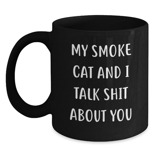 Funny Smoke Cat Gifts from Men to Friends and Family - Black Coffee Mug for Smoke Cat Lovers - Main