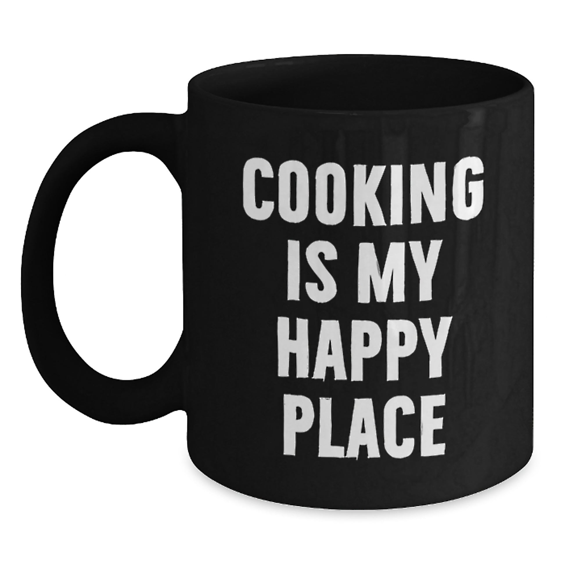 Funny 'Cooking Is My Happy Place' Black Coffee Mug Gifts from Women to Friends on Valentine's - Main