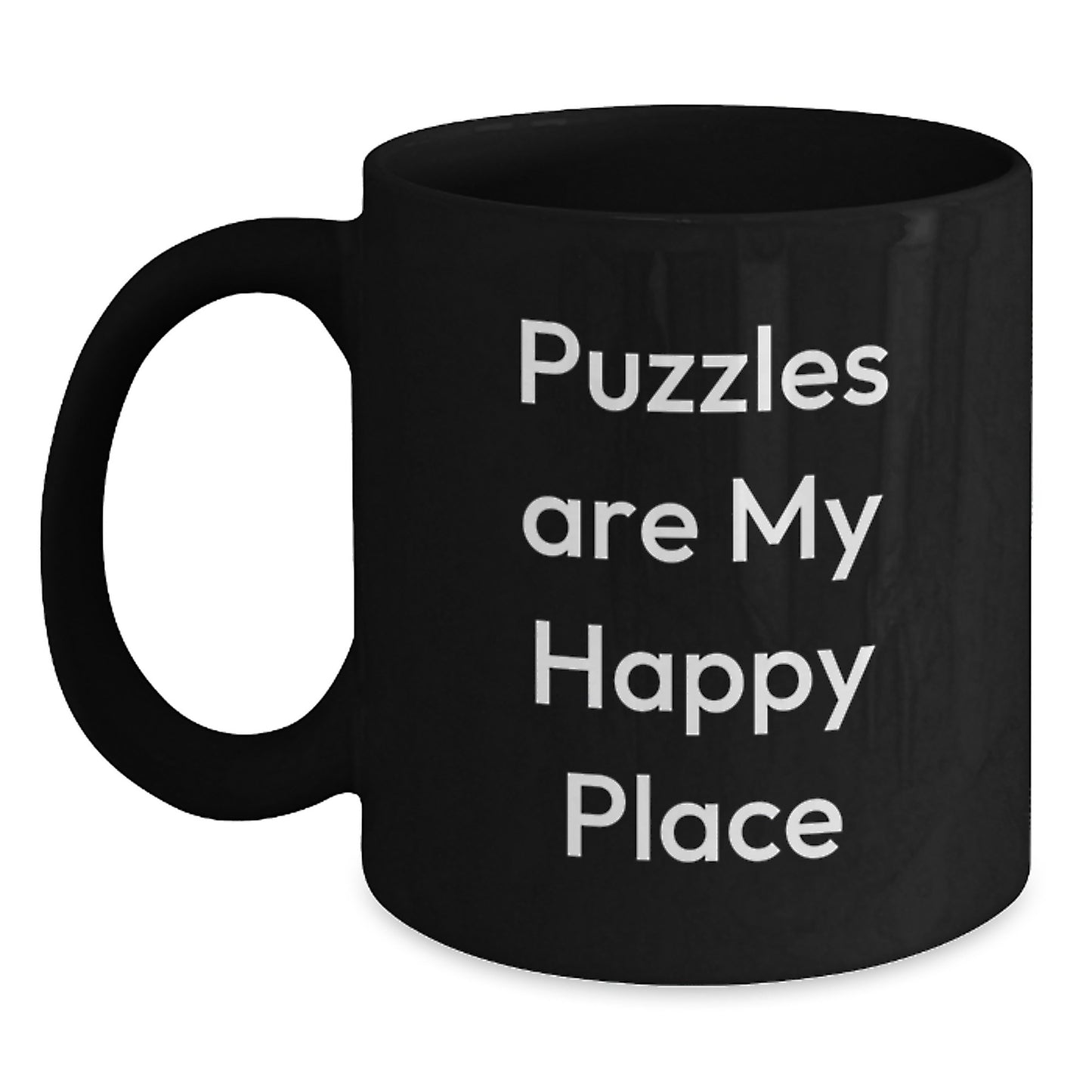 Puzzles Lover Gifts from Friends, Funny Black Coffee Mug for Puzzles Enthusiasts, Unique Valentine's Gifts for Women, Puzzles Are My Happy Place - Main