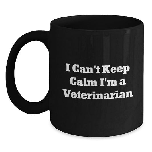 Funny Veterinarian Gifts from Friends to Coworkers, Black Coffee Mug for Veterinary Men and Women, I Can't Keep Calm I'm A Veterinarian Christmas Unique Presents - Main