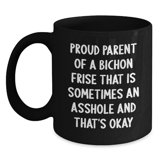Funny Bichon Frise Dog Gifts for Dad, Proud Parent of a Bichon Frise, Black Coffee Mug for Father's Day from Son - Main