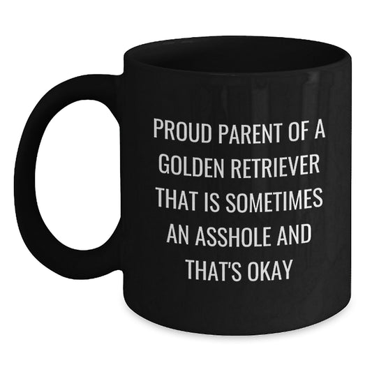 Funny Golden Retriever Dog Gifts for Men from Family Members with Black Coffee Mug - Proud Parent Quote - Main