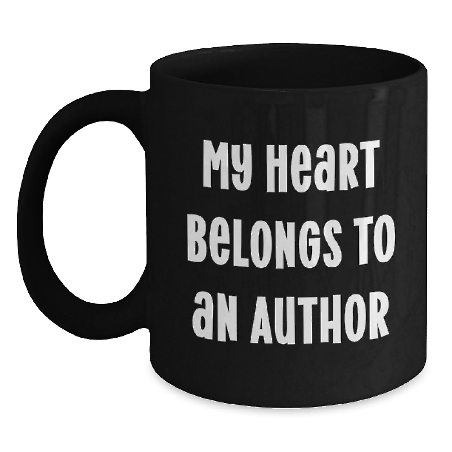 Funny Author Gifts for Men, Women, Friends, Coworkers, Family - My Heart Belongs To An Author Black Coffee Mug, Birthday Unique Gifts from Men, Women, Friends, Family - Main