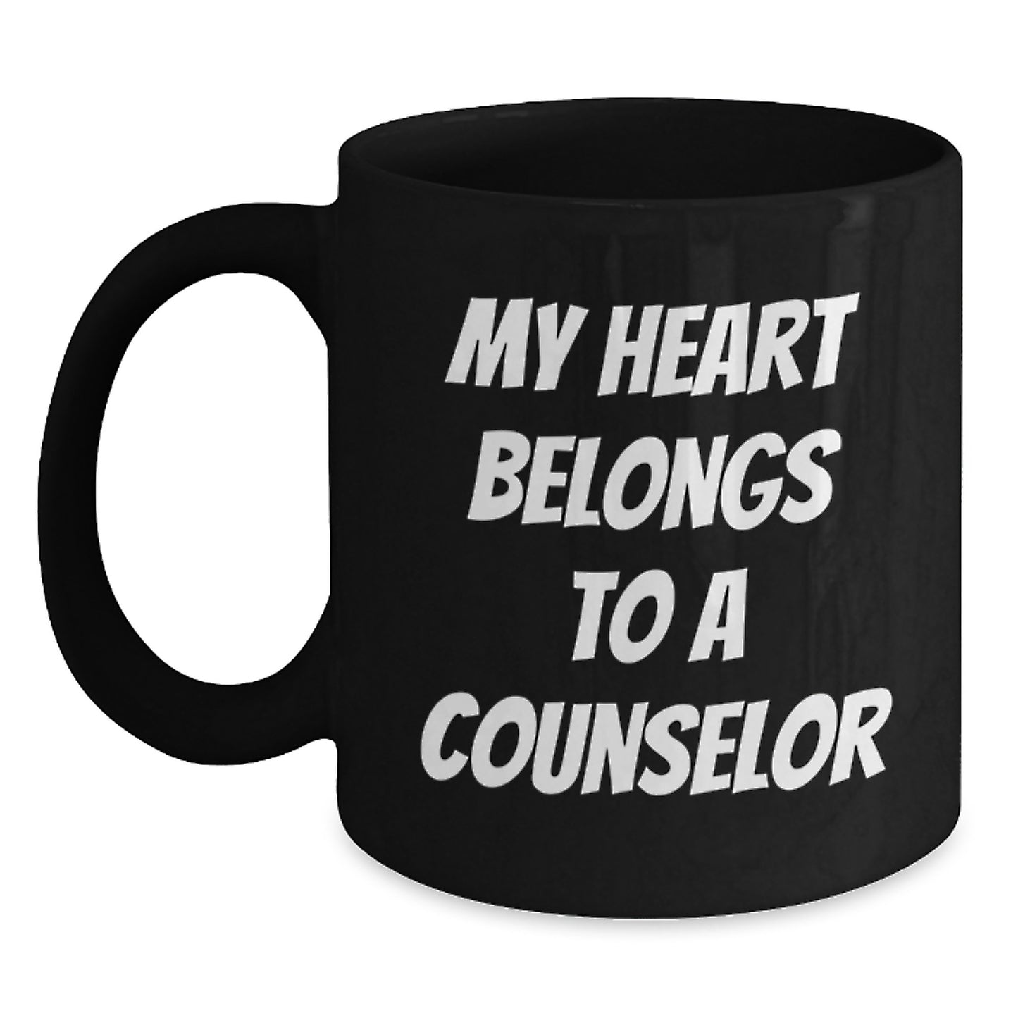 Funny Counselor Gifts from Men to Women, Graduation Unique Gifts for Counselor Friends, Black Coffee Mug with My Heart Belongs To A Counselor Quote - Main
