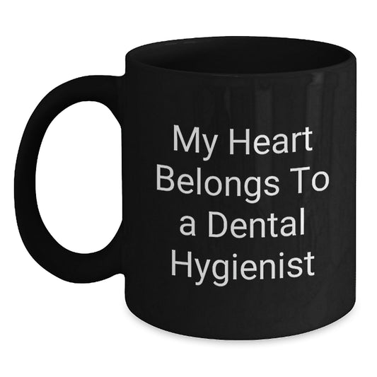 Funny Gifts from Men to Women Dental Hygienist Christmas Unique Gifts Black Coffee Mug - 'My Heart Belongs To A Dental Hygienist' - Main