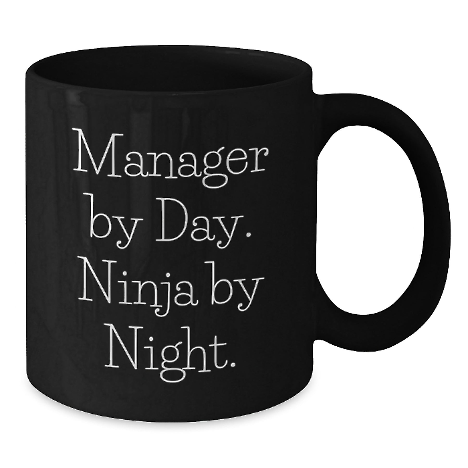 Funny Manager Gifts, Black Coffee Mug, 'Manager By Day. Ninja By Night.' - Ideal Gift for Him from Friends, Colleagues, or Family at Christmas - Additional
