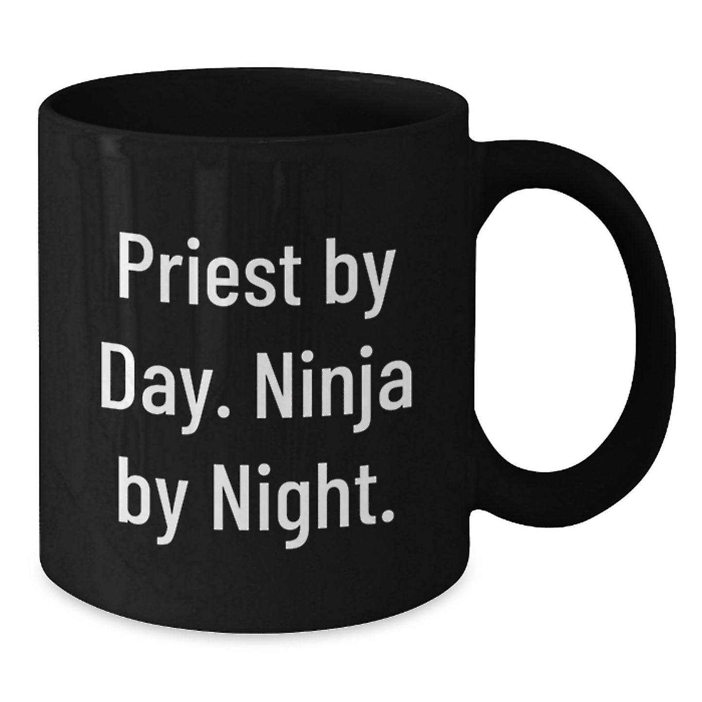 Priest by Day Funny Unique Graduation Gifts for Men from Friends, Black Coffee Mug, Priest Gifts, Ninja by Night - Additional