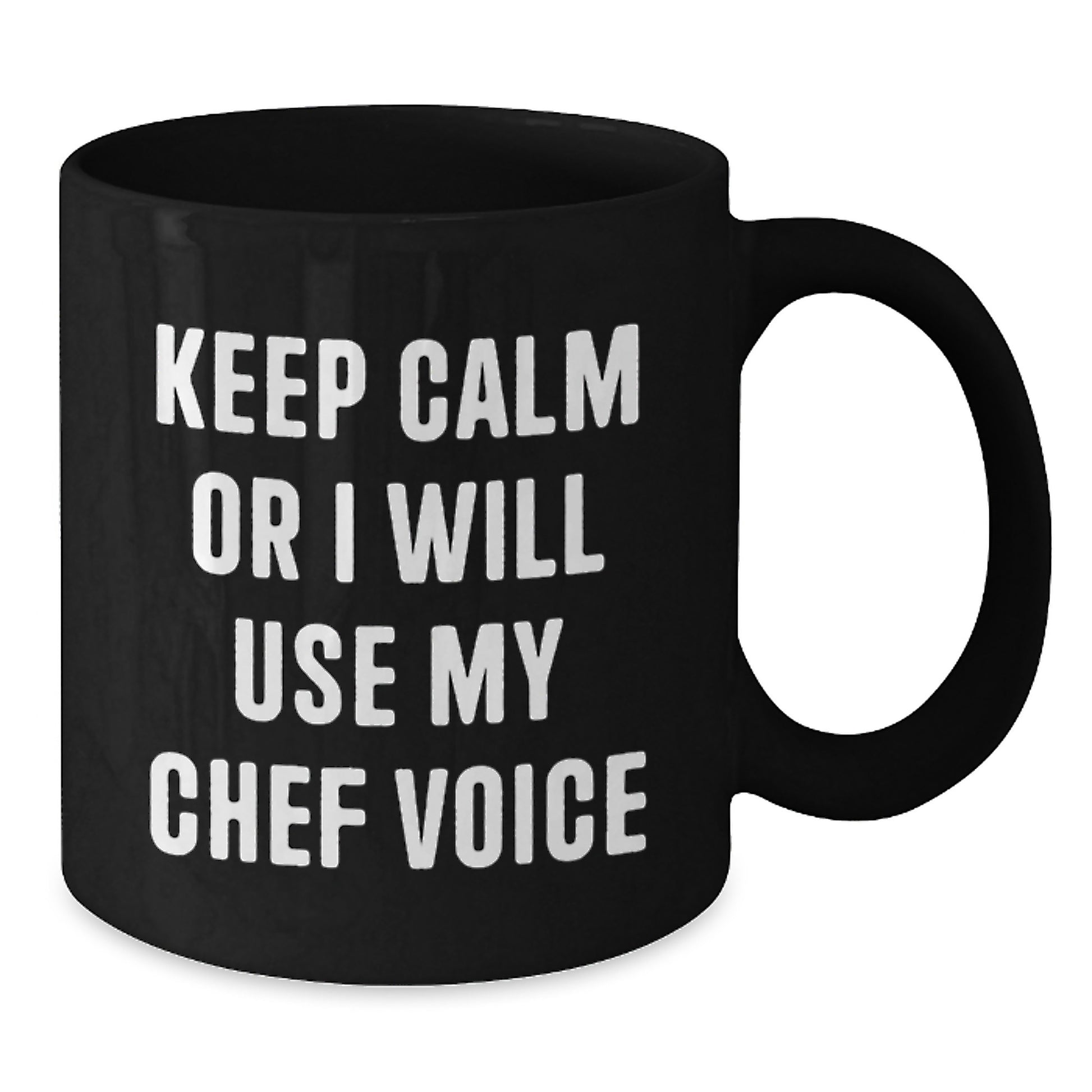 Funny Chef Gifts for Men - 'Keep Calm Or I Will Use My Chef Voice' Black Coffee Mug, Birthday Unique Gifts from Friends or Family - Additional