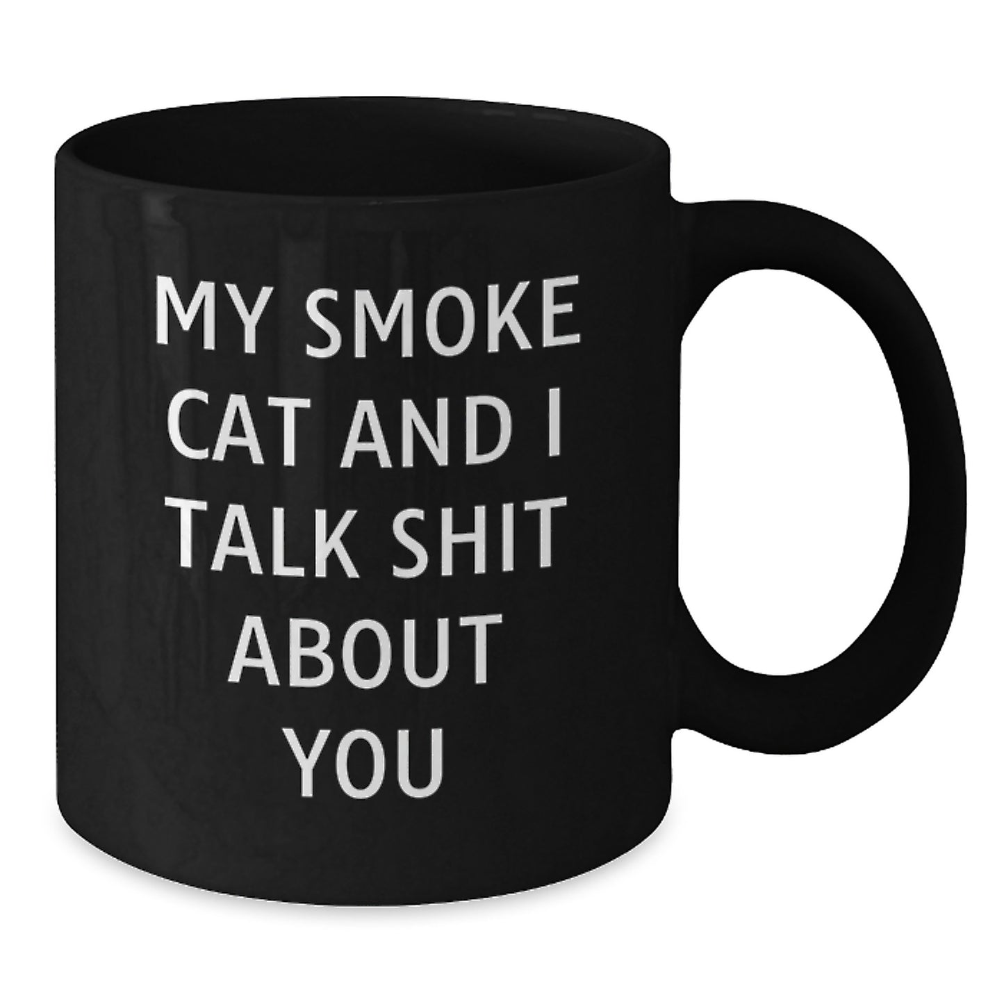Funny Smoke Cat Gifts from Men to Women Friends - Black Coffee Mug, My Smoke Cat And I Talk Shit About You Quote, Perfect for Smoke Cat Lovers - Additional