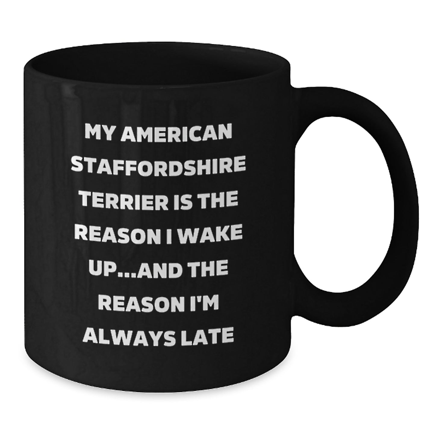 Funny AmStaff Gifts for Men, Women, Family - Unique Birthday Presents from Mom, Dad, Friends - American Staffordshire Terrier Dog Lover Black Coffee Mug - Additional