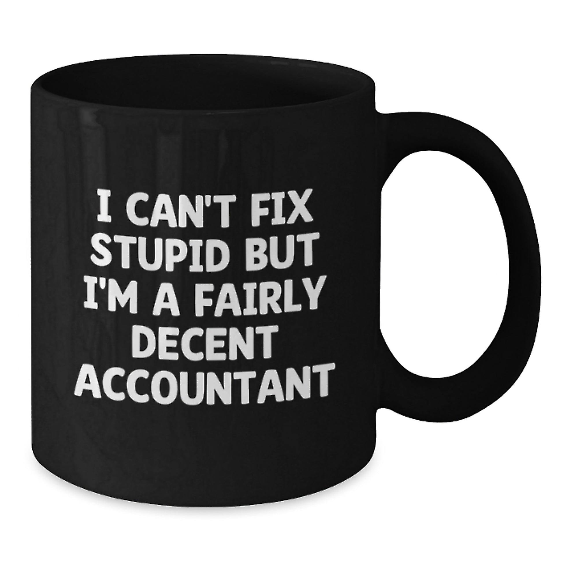 Funny Accountant Gifts for Accountant Friends, Unique Black Coffee Mug Quote I Can't Fix Stupid But I'm A Fairly Decent Accountant, Ideal Gift for Graduation - Additional