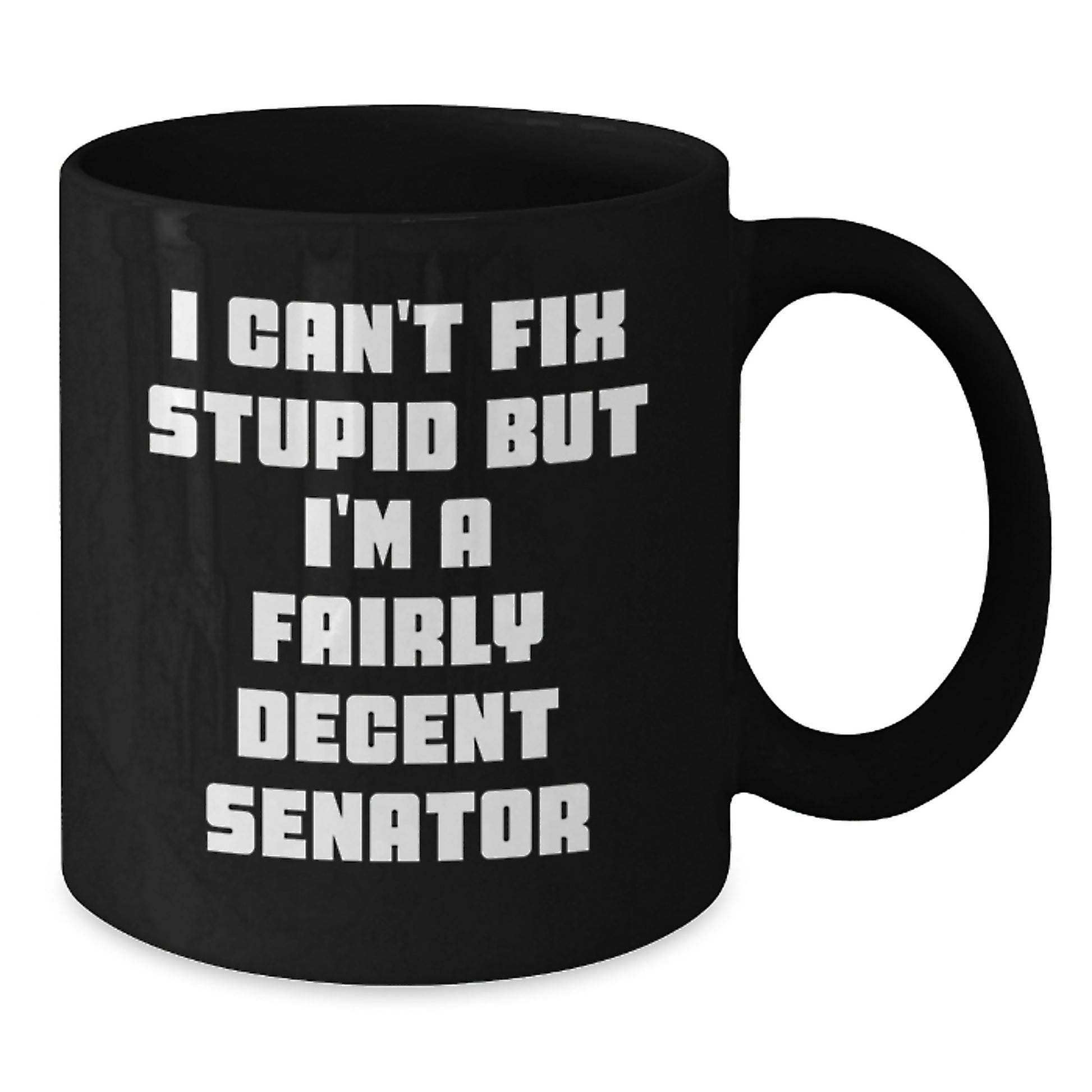 Funny Senator Quote Gifts for Senator Men Graduation, Black Coffee Mug, I Can't Fix Stupid But I'm A Fairly Decent Senator, Gifts from Family, Friends, Coworkers - Additional