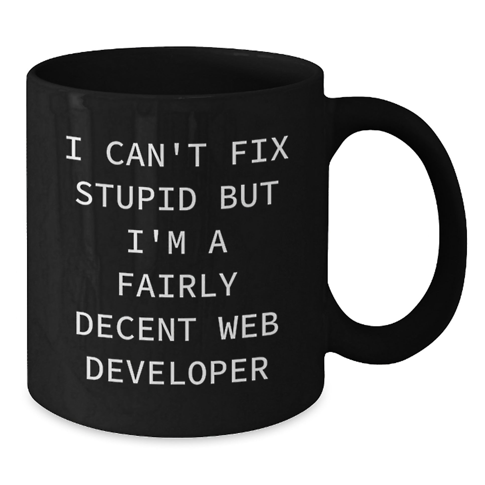 Funny Web Developer Gifts for Men, Unique Black Coffee Mug for Graduation from Friends, I Can't Fix Stupid But I'm A Decent Web Developer - Additional