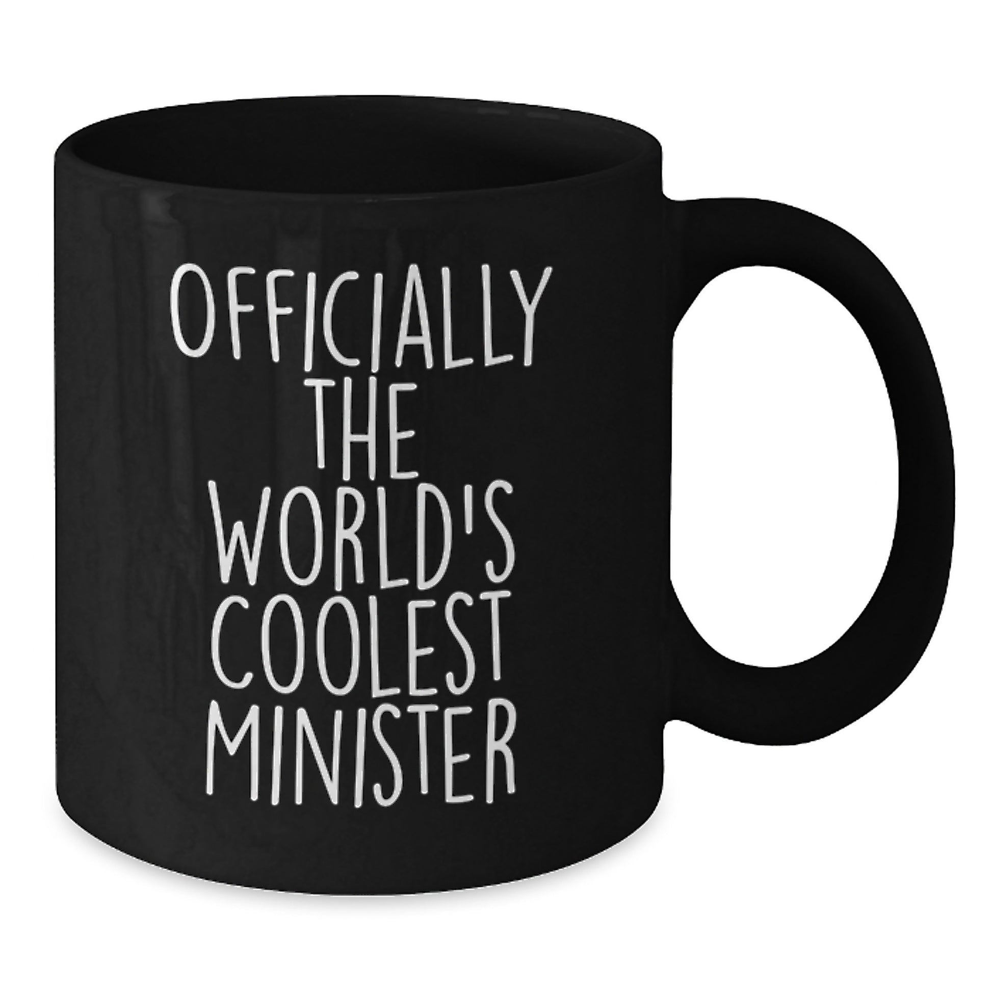 Funny Minister Gifts for Men, 'Officially The World's Coolest Minister' Black Coffee Mug, Gift from Friends to Family - Additional