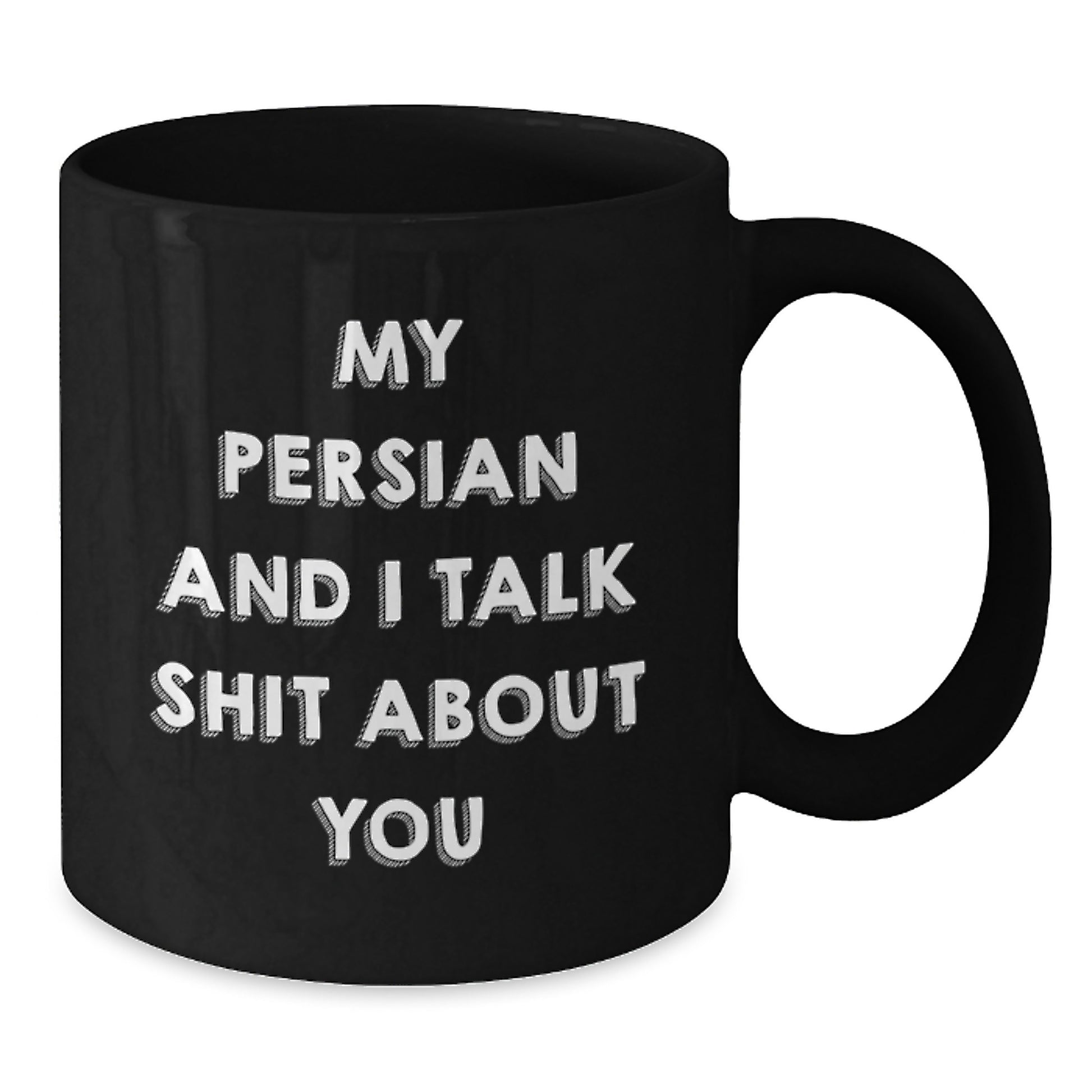 Funny Persian Cat Gifts from Men to Friends on Birthday - My Persian And I Talk Shit About You Quote Black Coffee Mug - Additional