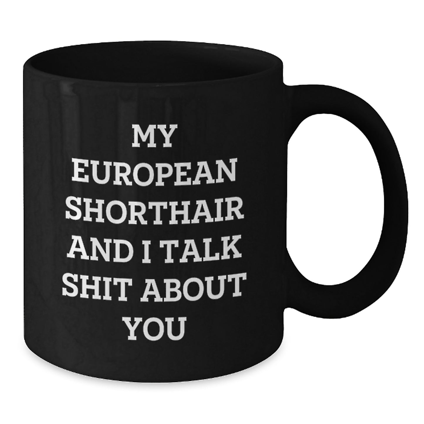 Funny European Shorthair Cat Gifts for Mom, Mother's Day Unique European Shorthair Cat Lover Black Coffee Mugs, Gifts from Family to Mom, Quote: 'My European Shorthair And I Talk Shit About You' - Additional