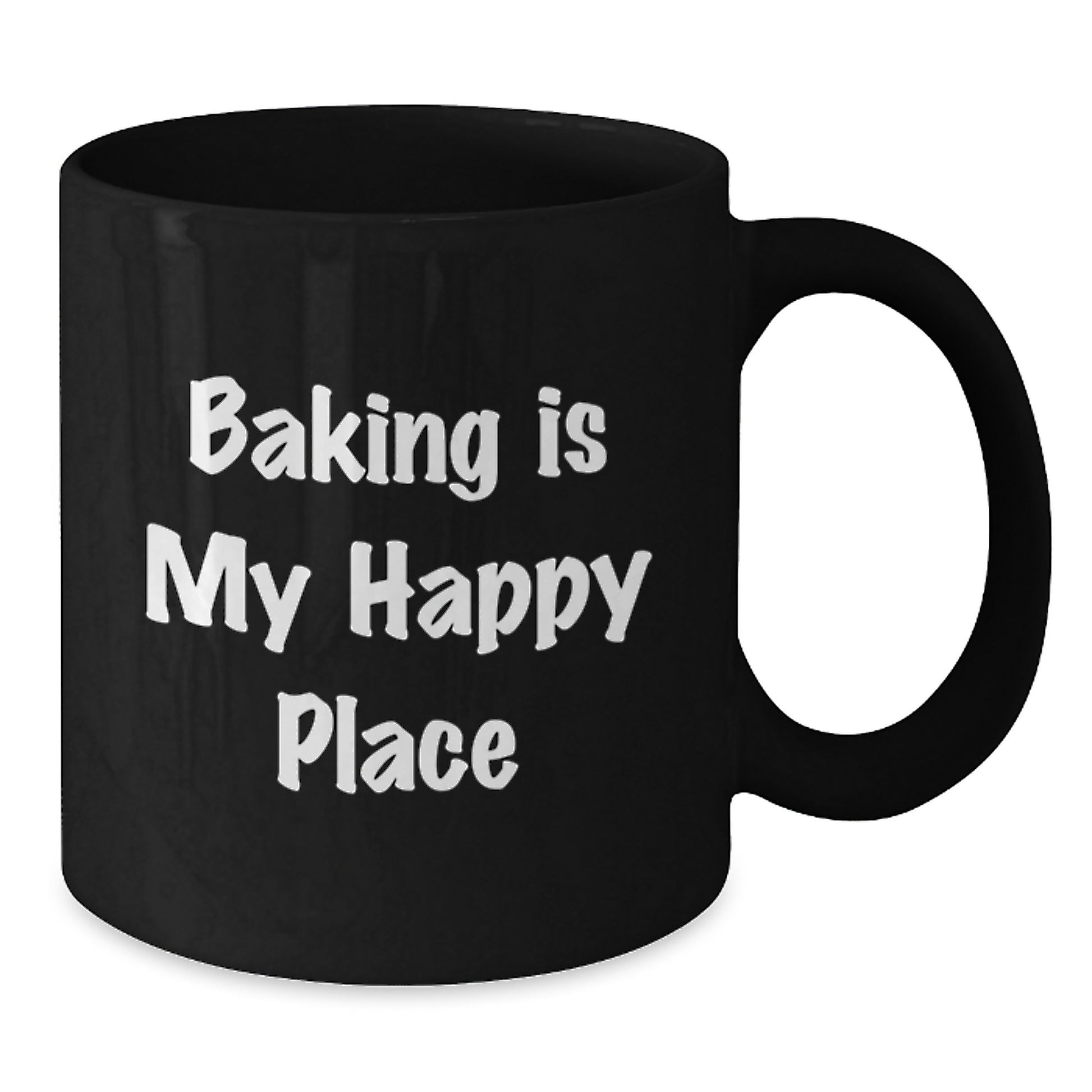 Funny Baking Gifts for Friends from Men - 'Baking Is My Happy Place' Black Coffee Mug, Christmas Unique Presents - Additional