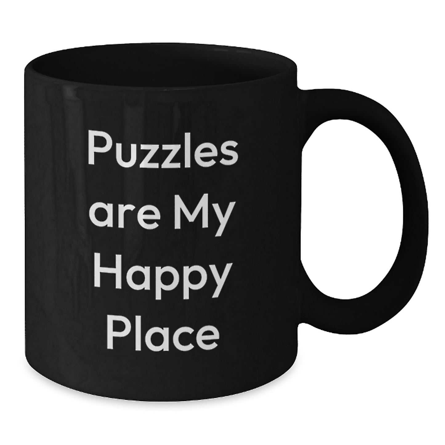Puzzles Lover Gifts from Friends, Funny Black Coffee Mug for Puzzles Enthusiasts, Unique Valentine's Gifts for Women, Puzzles Are My Happy Place - Additional