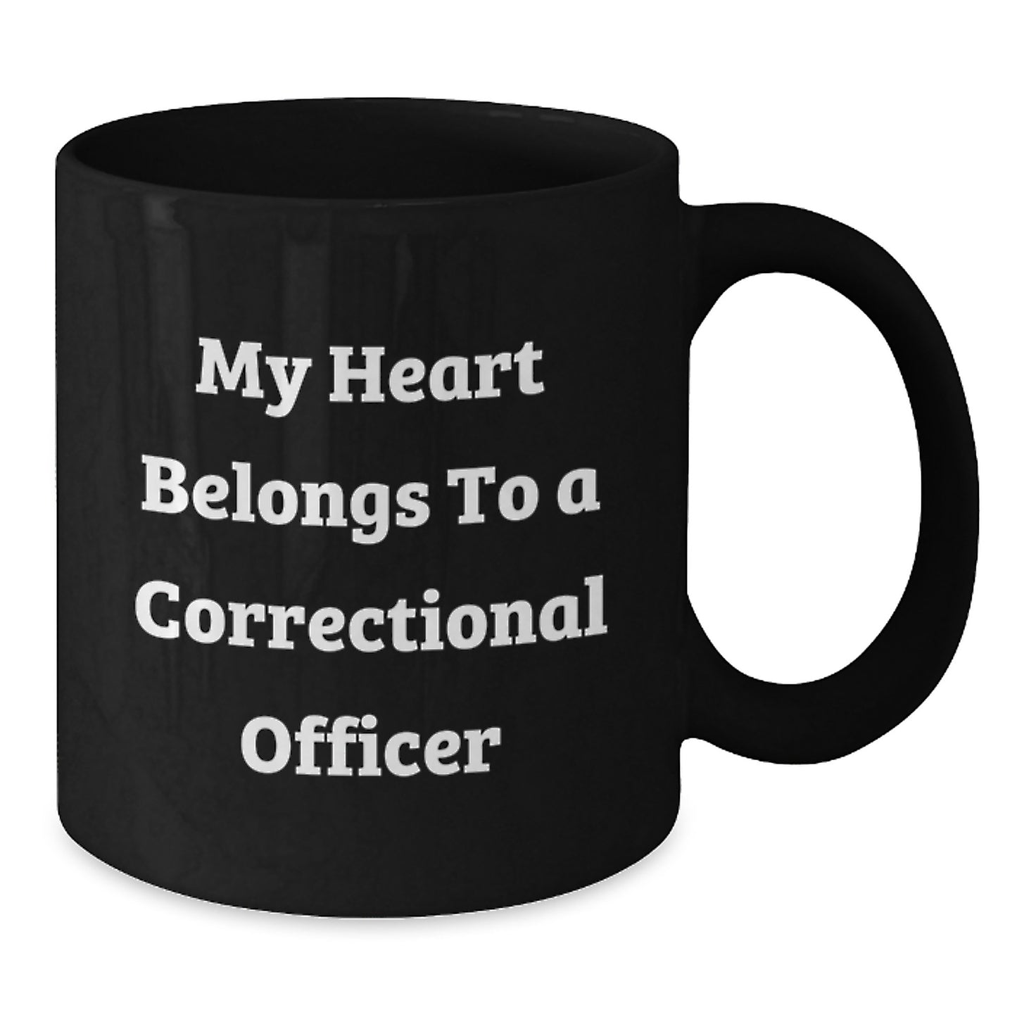 Funny Correctional Officer Gifts from Friends for Men - My Heart Belongs To A Correctional Officer Black Coffee Mug, Graduation Unique Gifts - Additional