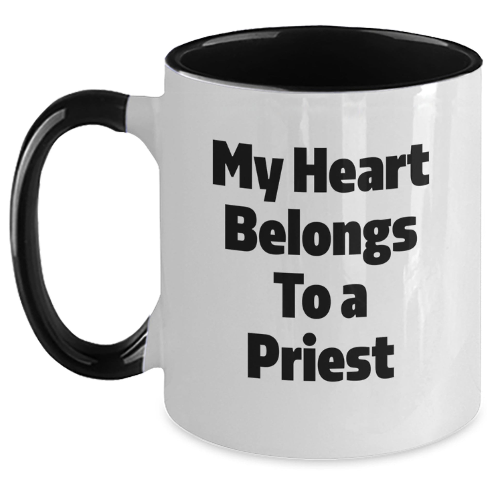 Funny Priest Gifts from Men - Unique Two Tone Coffee Mug My Heart Belongs To A Priest for Priest Birthday - Main