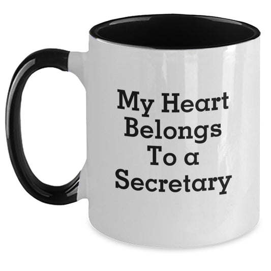 Funny Gifts for Secretary, Secretary Unique Birthday Unique Gifts from Friends, 'My Heart Belongs To A Secretary' Two Tone Coffee Mug, 11oz Ceramic Mug - Main