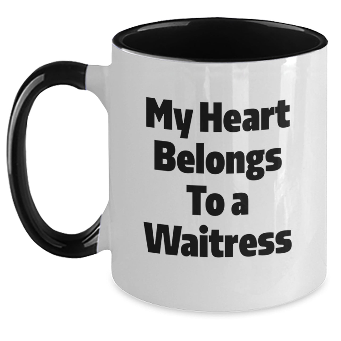 Funny Waitress Gifts for Graduation - Two Tone Coffee Mug, My Heart Belongs To A Waitress Quote Gifts from Friends to Waitress - Main