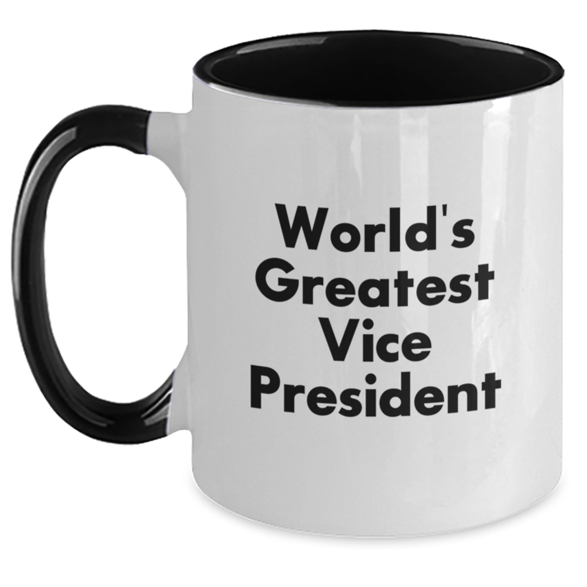 Funny Vice President Mug, Gifts from Friends for World's Greatest Vice President, 11oz Two Tone Ceramic Coffee Mug - Black and White, Red and White, Navy and White, Pink and White - Main