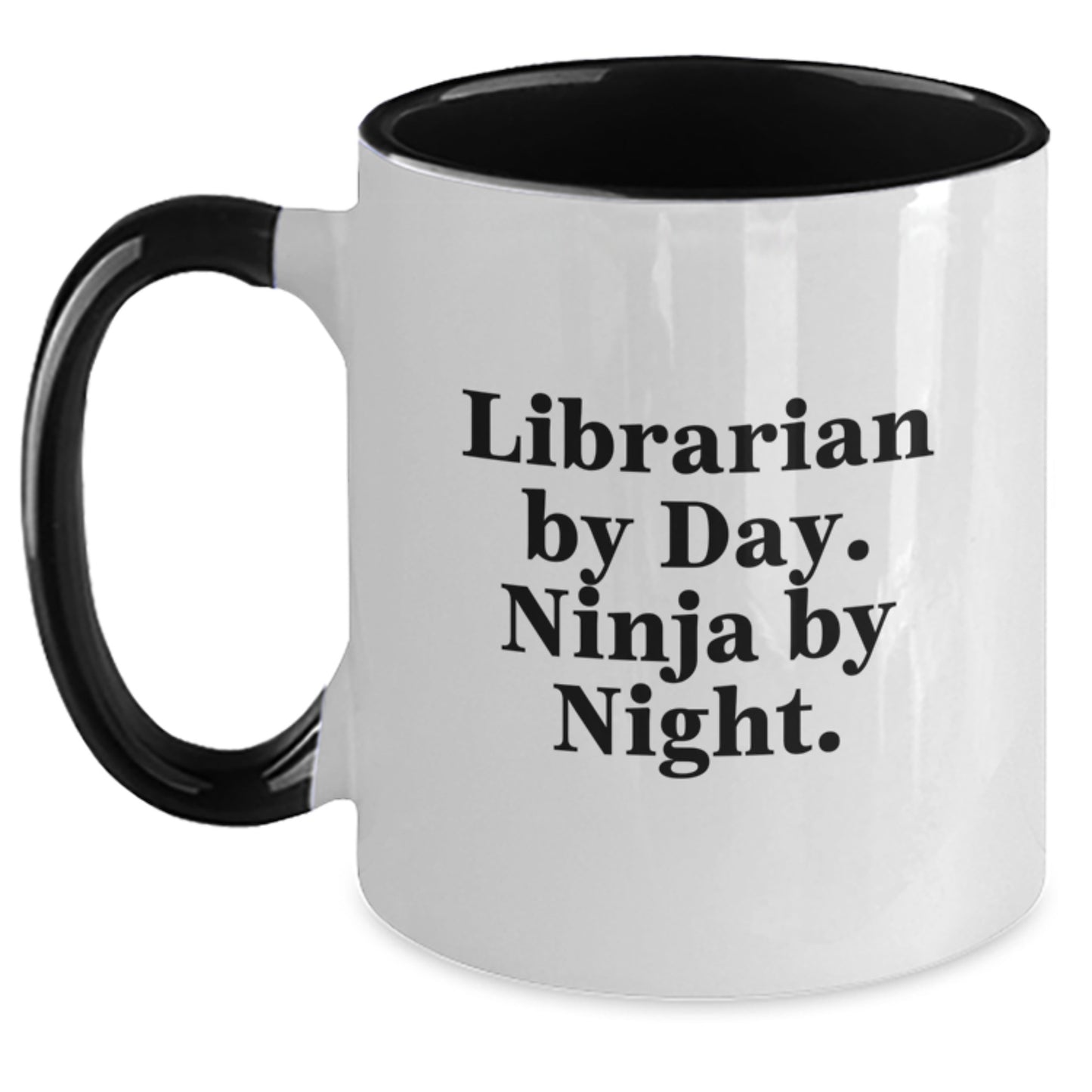 Librarian Gifts from Friends, Librarian By Day. Ninja By Night., Funny Two Tone Coffee Mug for Graduation, 11oz Ceramic Cup, Black and White, Red and White, Navy and White, Pink and White - Main