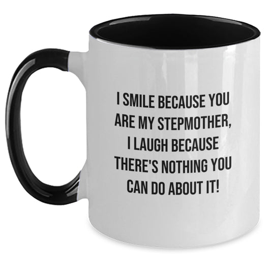 Funny Stepmother Gifts from Men to Stepmother - Christmas Unique Stepmother Two Tone Coffee Mugs - Stepmother Love Quote, Stepmother Heart - Main